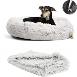 Filo Hondenmand 60cm Met Deken & Rits – Lichtgrijs – Geschikt Als Kattenmand – Fluffy Donut Hondenbed – Honden Mand & Bed – Hondenkussen – Kussen Hond – Katten Mand
